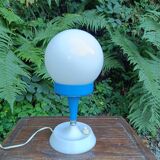 Space Age ball lamp in white opaline and blue plastic, 1970s
