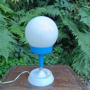 Lampe boule Space Age en opaline blanche et plastique bleu, année 1970