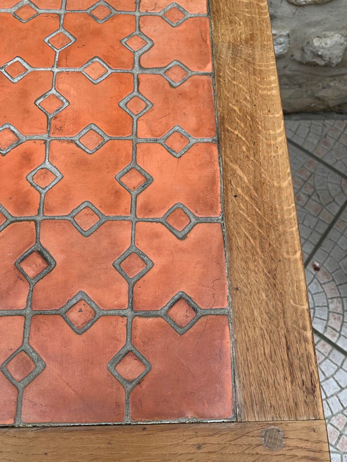 Wooden coffee table and tiles