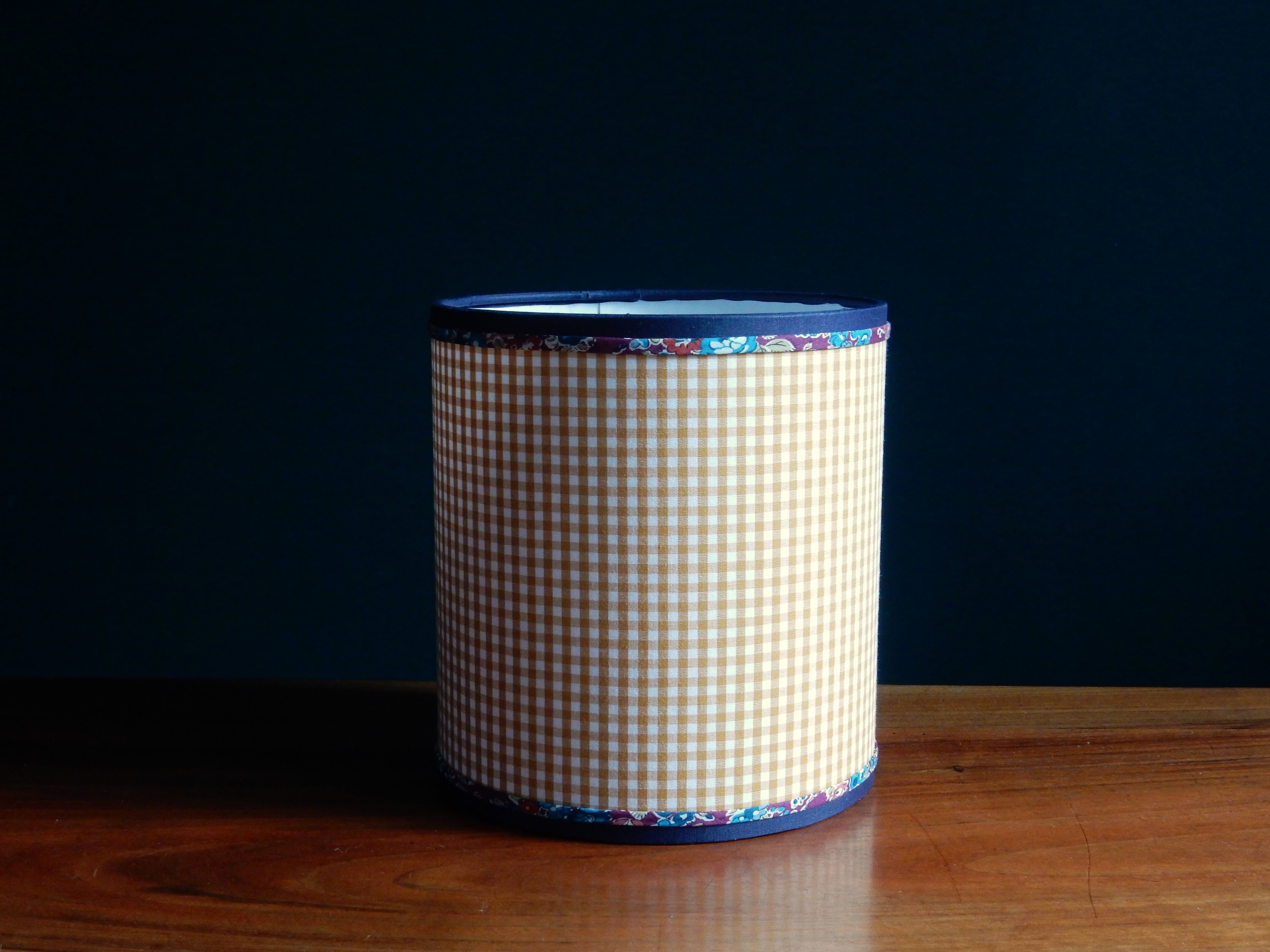 Cylindrical lampshade gingham fabric and liberty