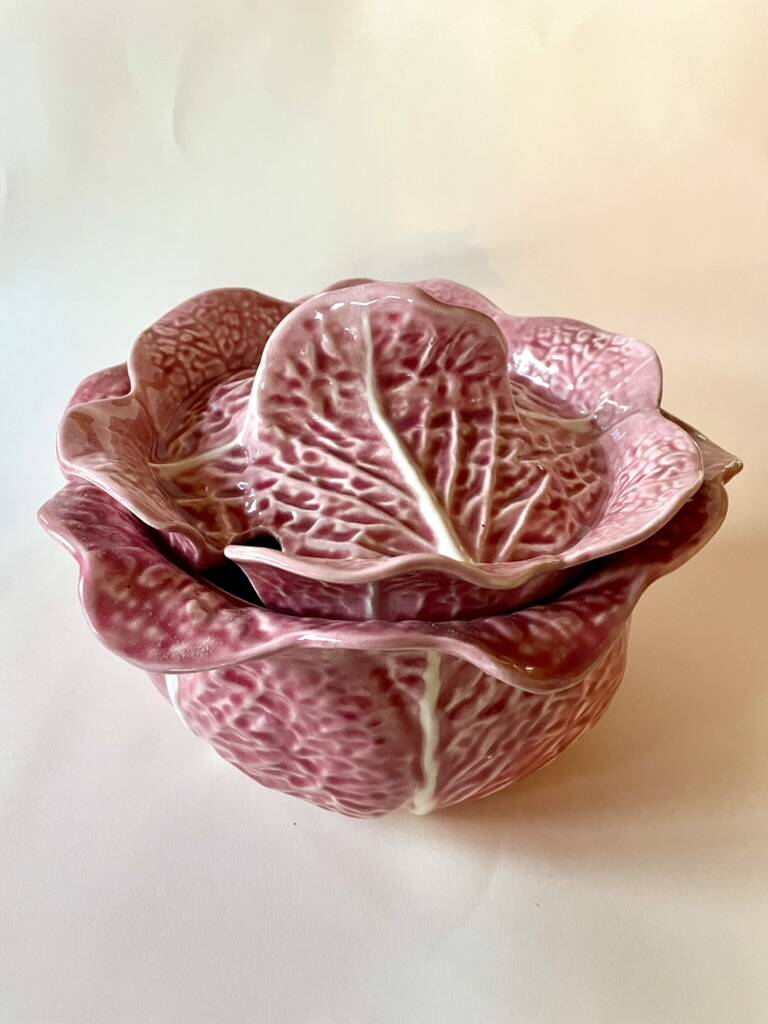 Secla soup tureen vintage pastel rose in Majolica – Cabbage model – 1970s