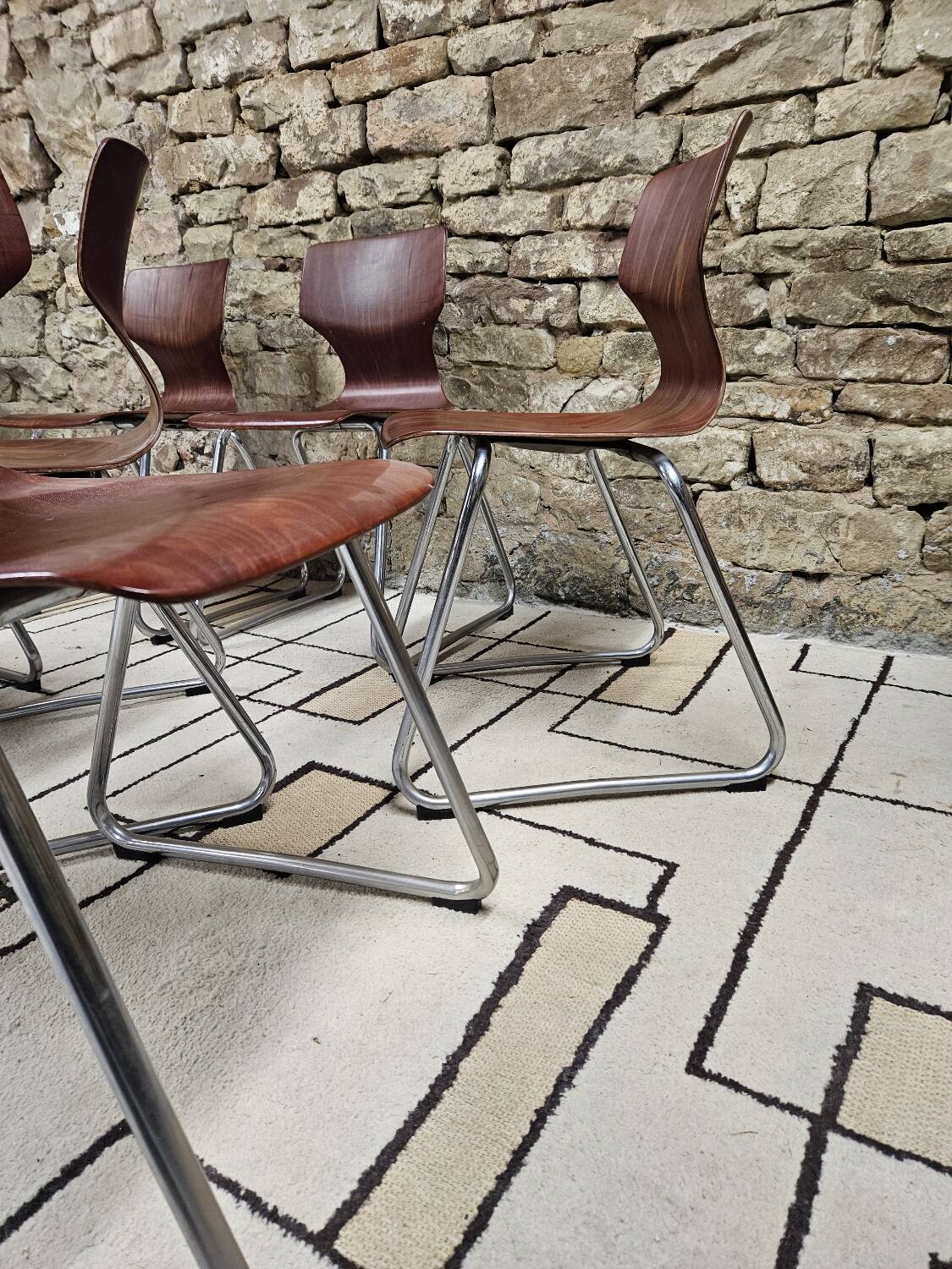 Set of 6 Flötotto pagwood stackable chairs 1960