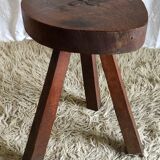 Brutalist tripod stool in solid oak mid. XXth