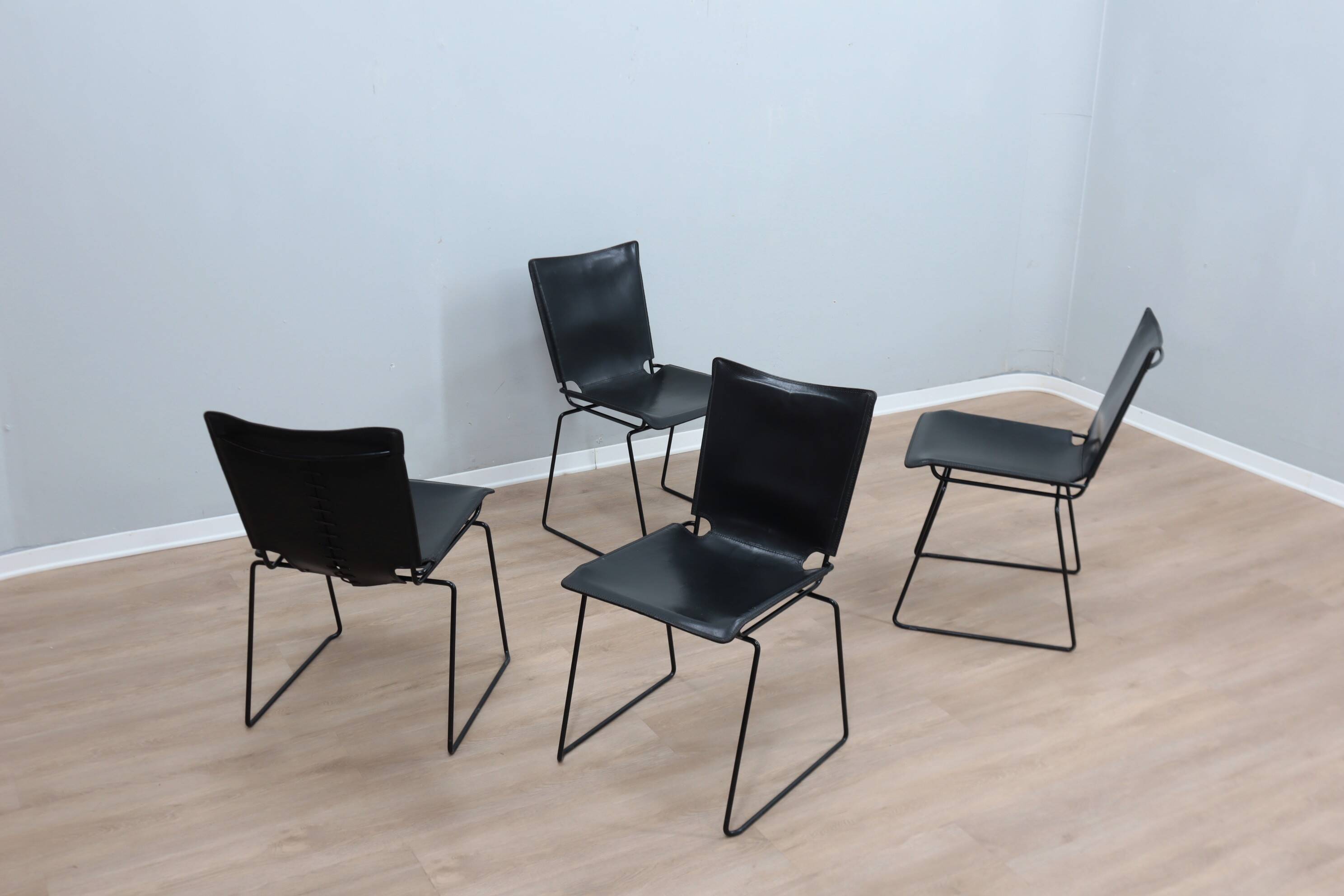 Leather stacking chairs by Toyoda Hiroyuki for ICF 1980s, set of 4