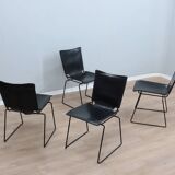 Leather stacking chairs by Toyoda Hiroyuki for ICF 1980s, set of 4