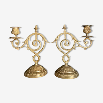 Duo of nineteenth century bronze candle holders.