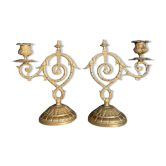 Duo of nineteenth century bronze candle holders.