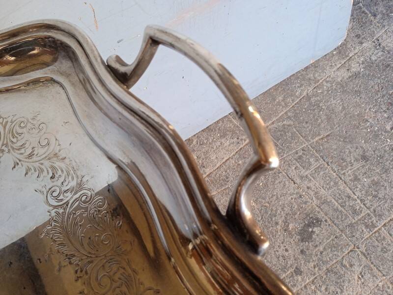 Silver metal tray 57 cm early 20th rectangle