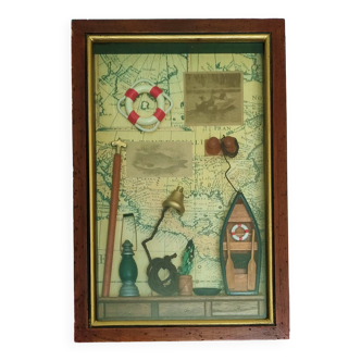 Boite à clés vitrine décor marin - vintage 70's