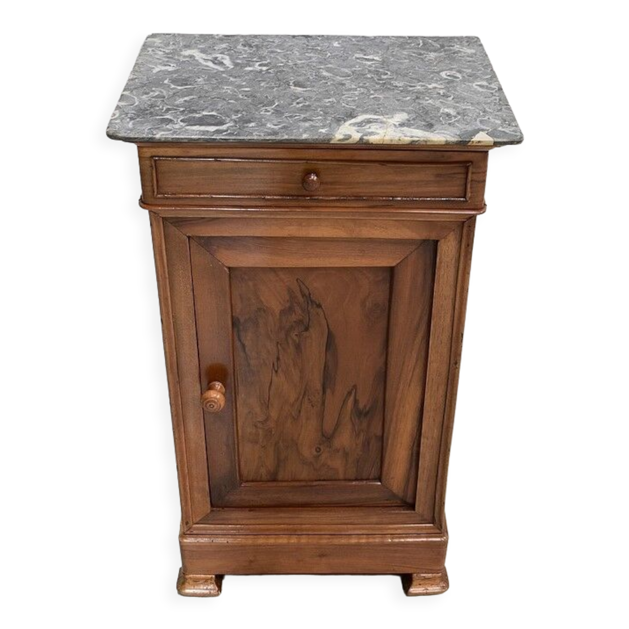 Bedside table in solid walnut with Marble Ste Anne, 1900
