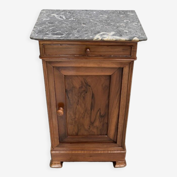 Bedside table in solid walnut with Marble Ste Anne, 1900