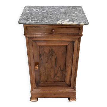 Bedside table in solid walnut with Marble Ste Anne, 1900