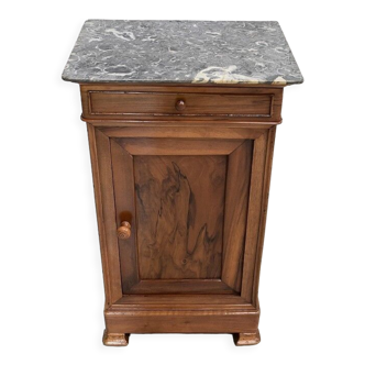 Bedside table in solid walnut with Marble Ste Anne, 1900