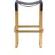 Pair of blue metal and brass stools without a backrest.