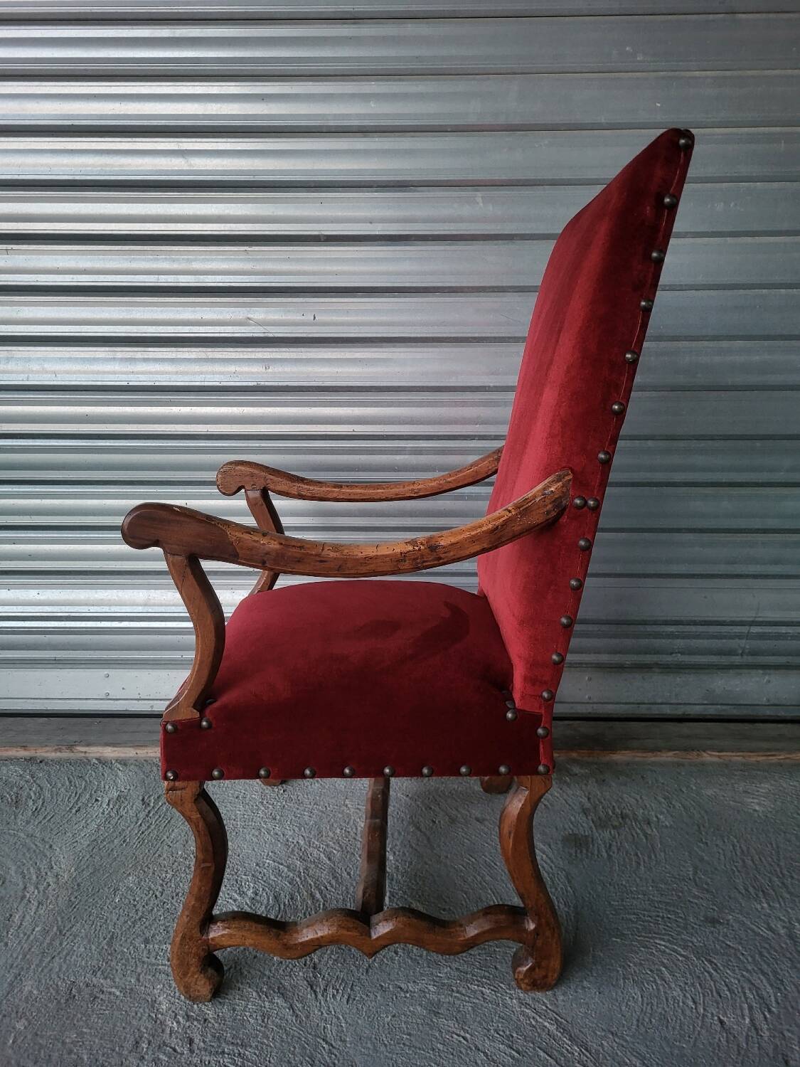 Authentic large antique armchair in the Louis XIII style "sheep's bone"