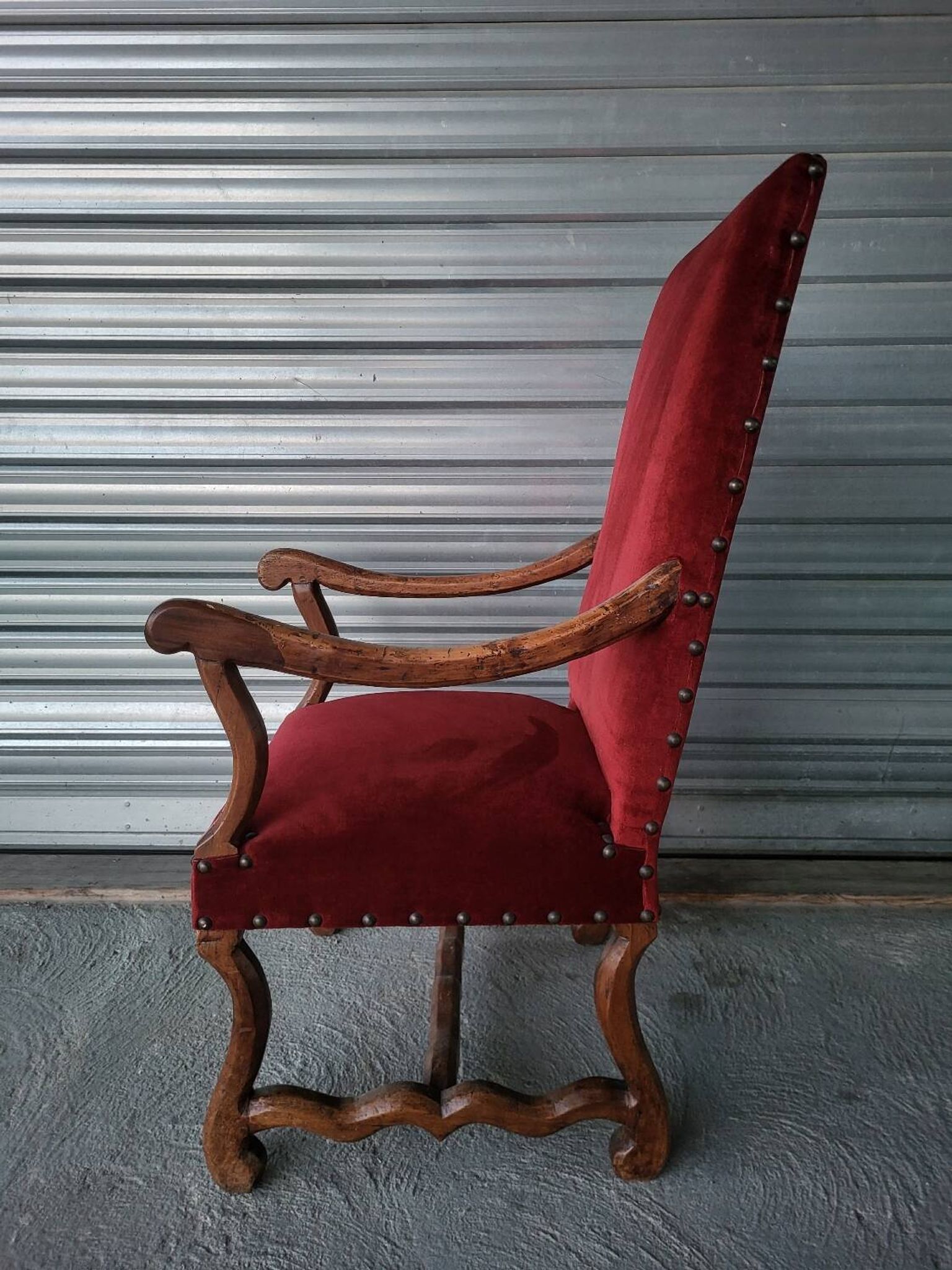 Authentic large antique armchair in the Louis XIII style "sheep's bone"