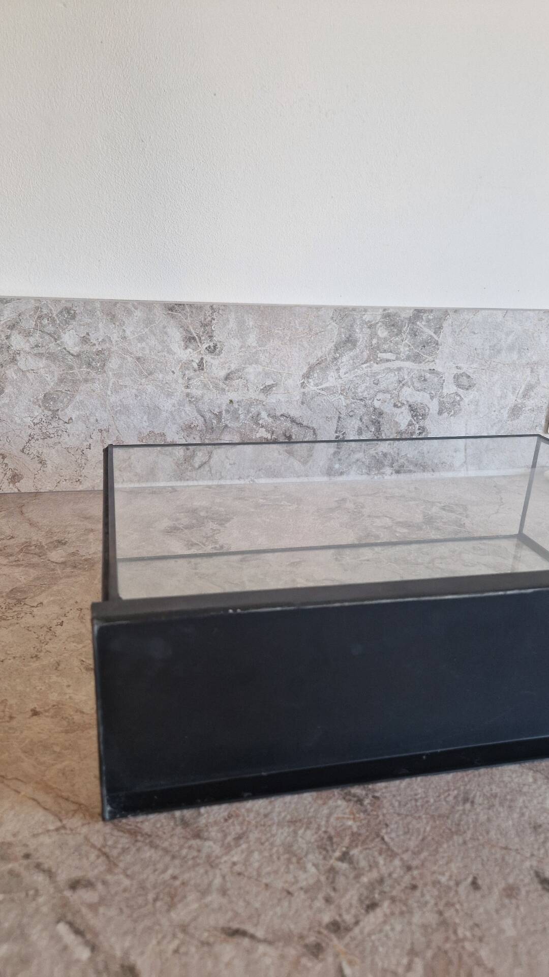 Showcase, antique table display in iron and glass