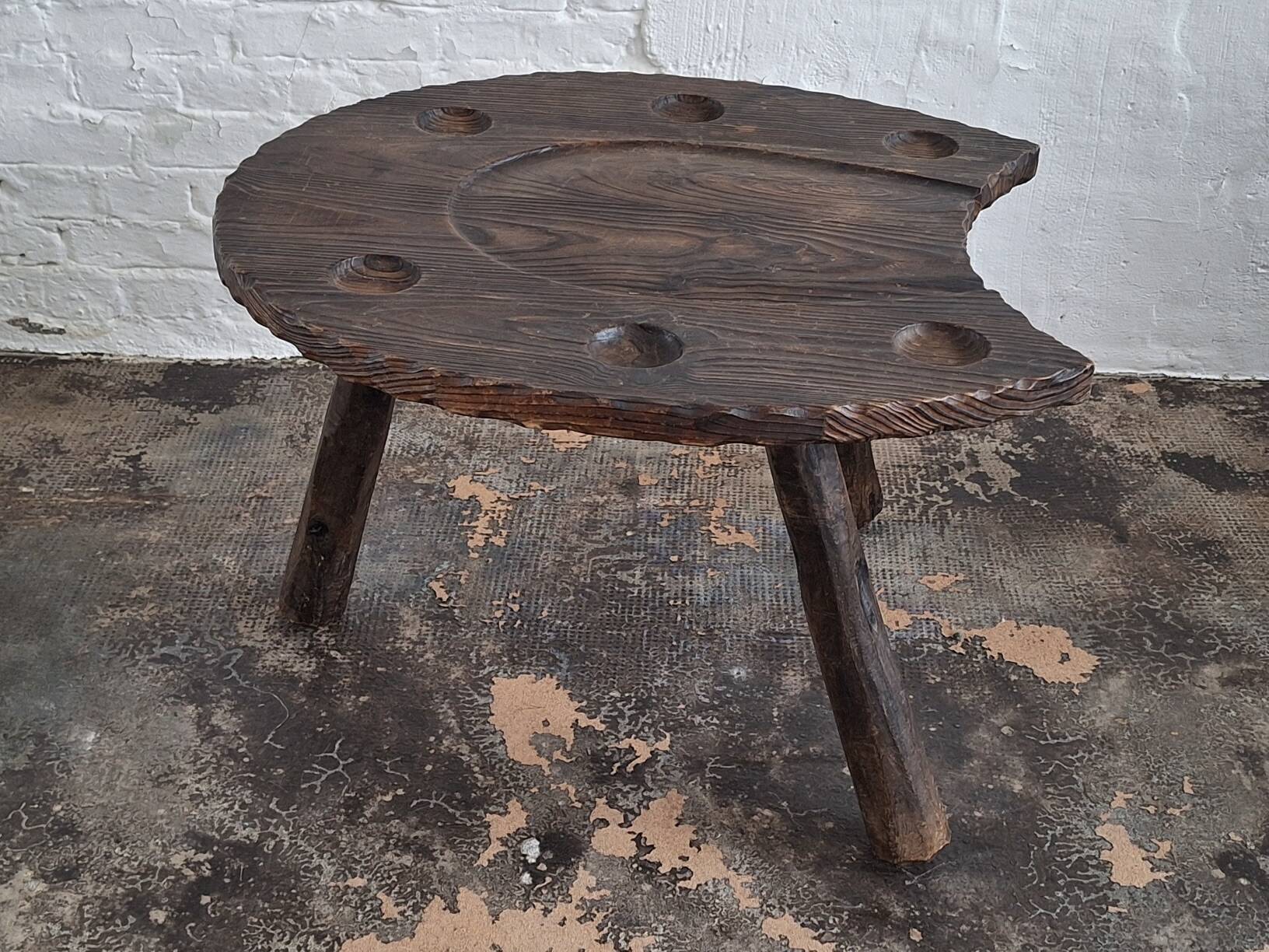 Brutalist hand-carved horse-shoe shaped gaming / coffee table, 1960s
