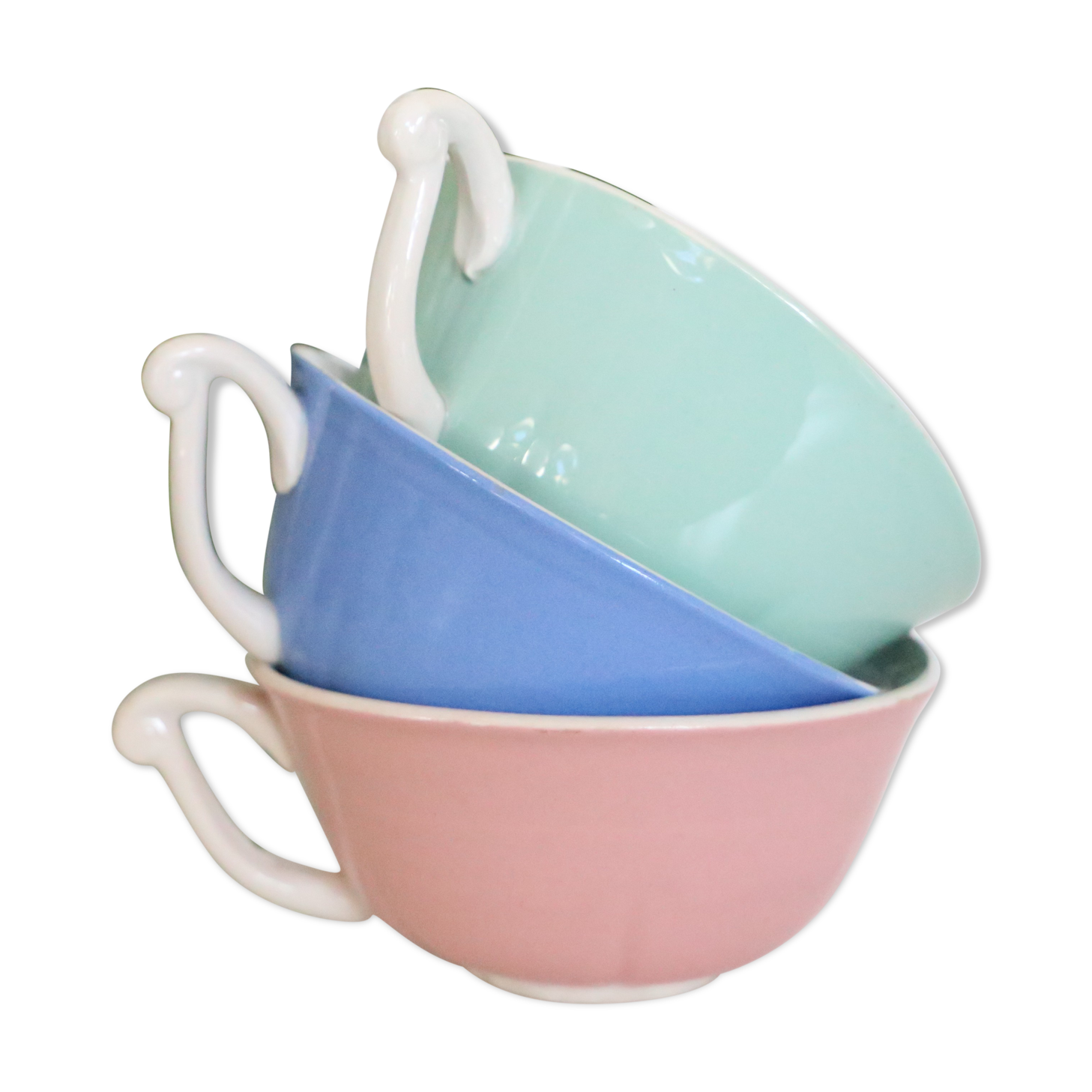 Set of 3 cups Moulin des Loups, vintage, French