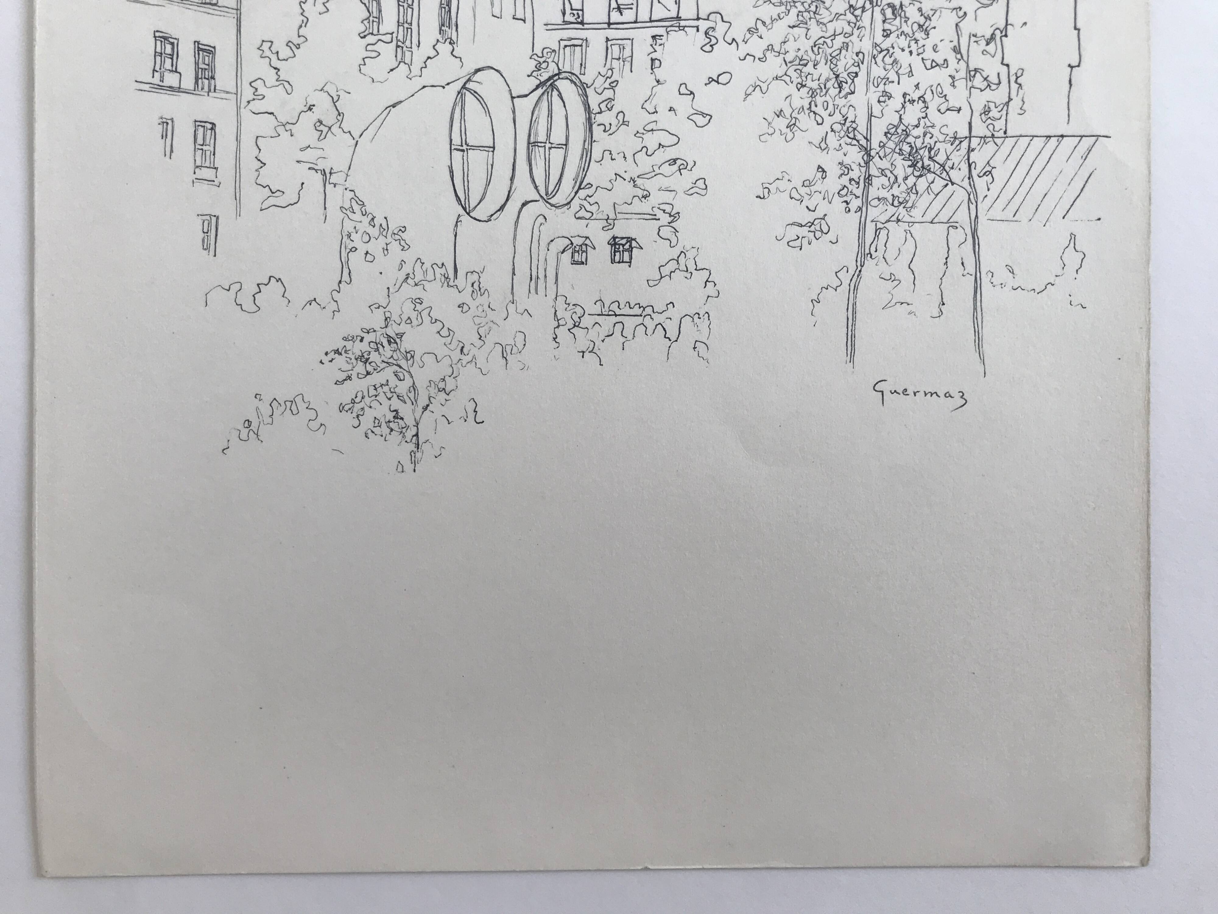 Ink on paper signed by Abdelkader GUERMAZ, Place Georges Pompidou, circa 1977