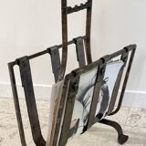 Vintage Brutalist Steel Magazine Rack