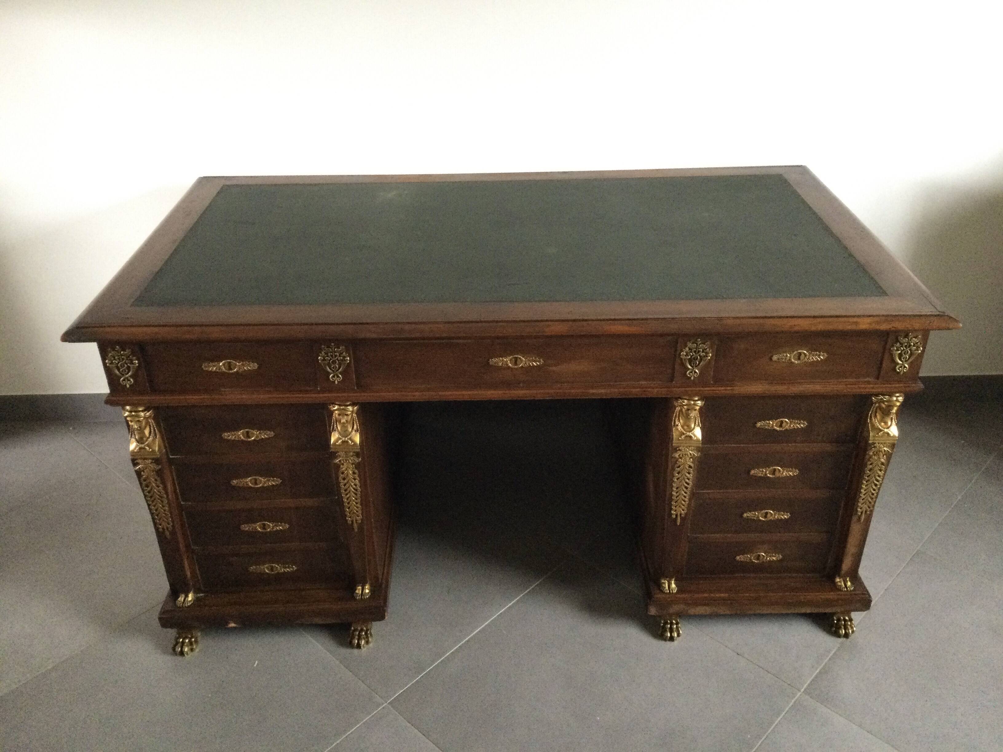 Empire desk with mahogany and oak pedestals