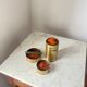 Vintage Red Enamelled Bronze Set, Ashtray, Candle Holder & Lidded Jar, 50s