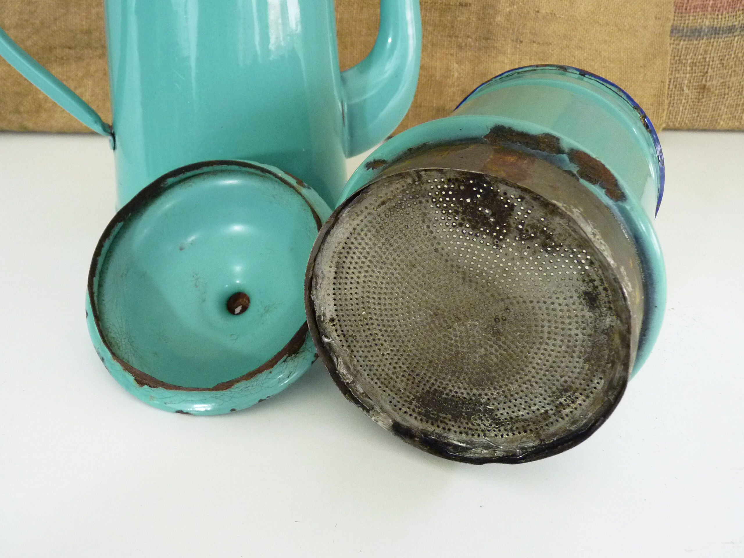 Old coffee maker in pastel blue enamelled sheet
