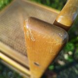 Pair of vintage varnished wood tanned chairs