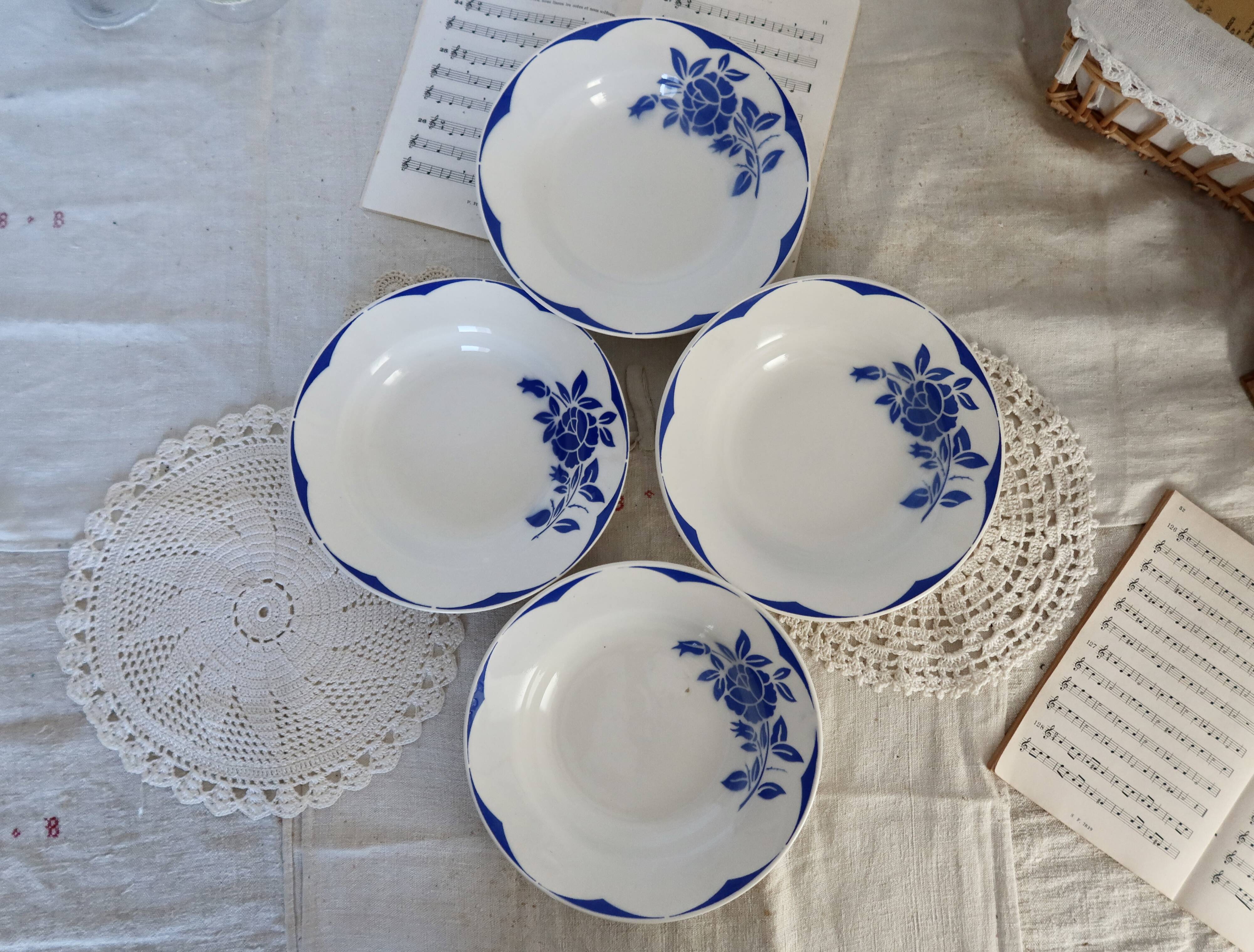 4 vintage Digoin Sarreguemines earthenware soup plates, Corsica model