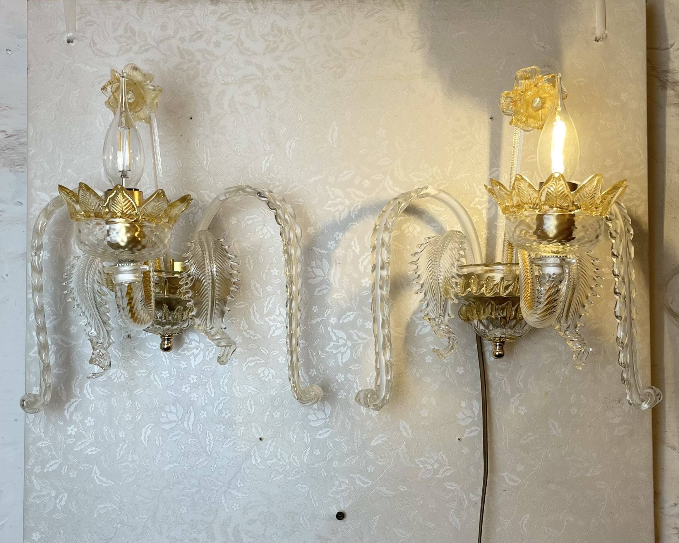 Pair of Murano Sconces in the style of Barovier & Toso, 1980s