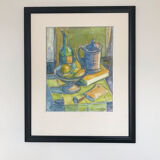 Watercolor by georges zelter, 1938-1987. still life with pitcher