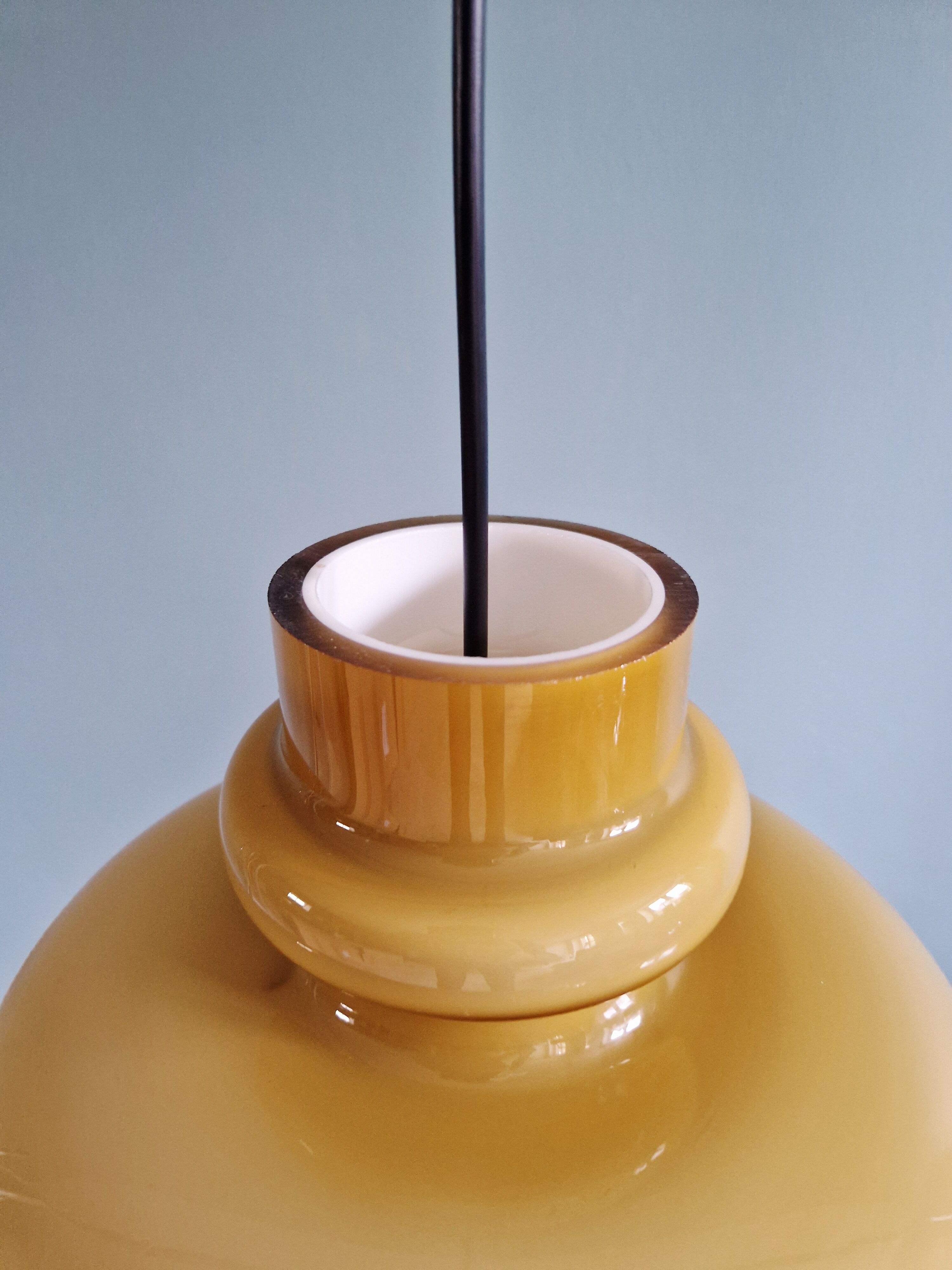 Scandinavian suspension light in mustard opaline, H-A Jakobsson, 1970.