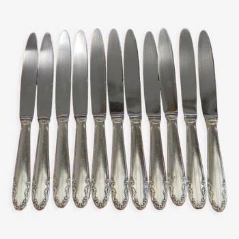 Set of 11 knives handle silver metal stainless steel blade