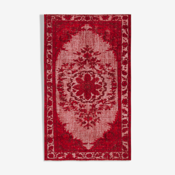 Handmade carved anatolian 1970s 149 cm x 245 cm red rug