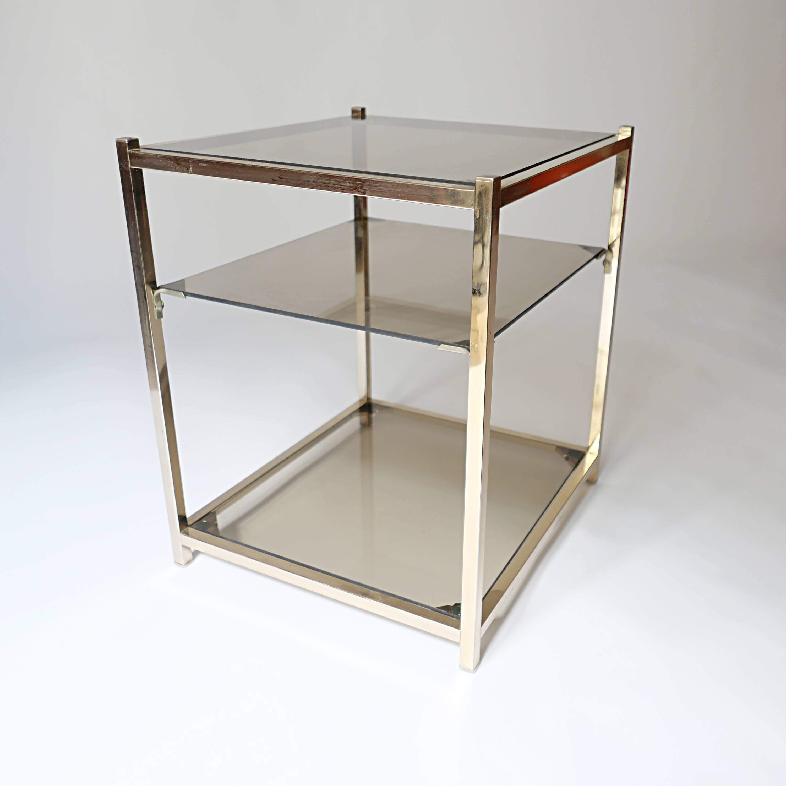 vintage coffee table design 1960s 1970s in gold metal and smoked glass