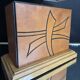 70s leather and wood pagoda lamps