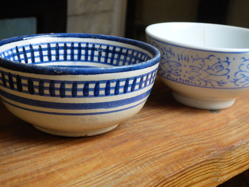 Duo of mismatched old bowls