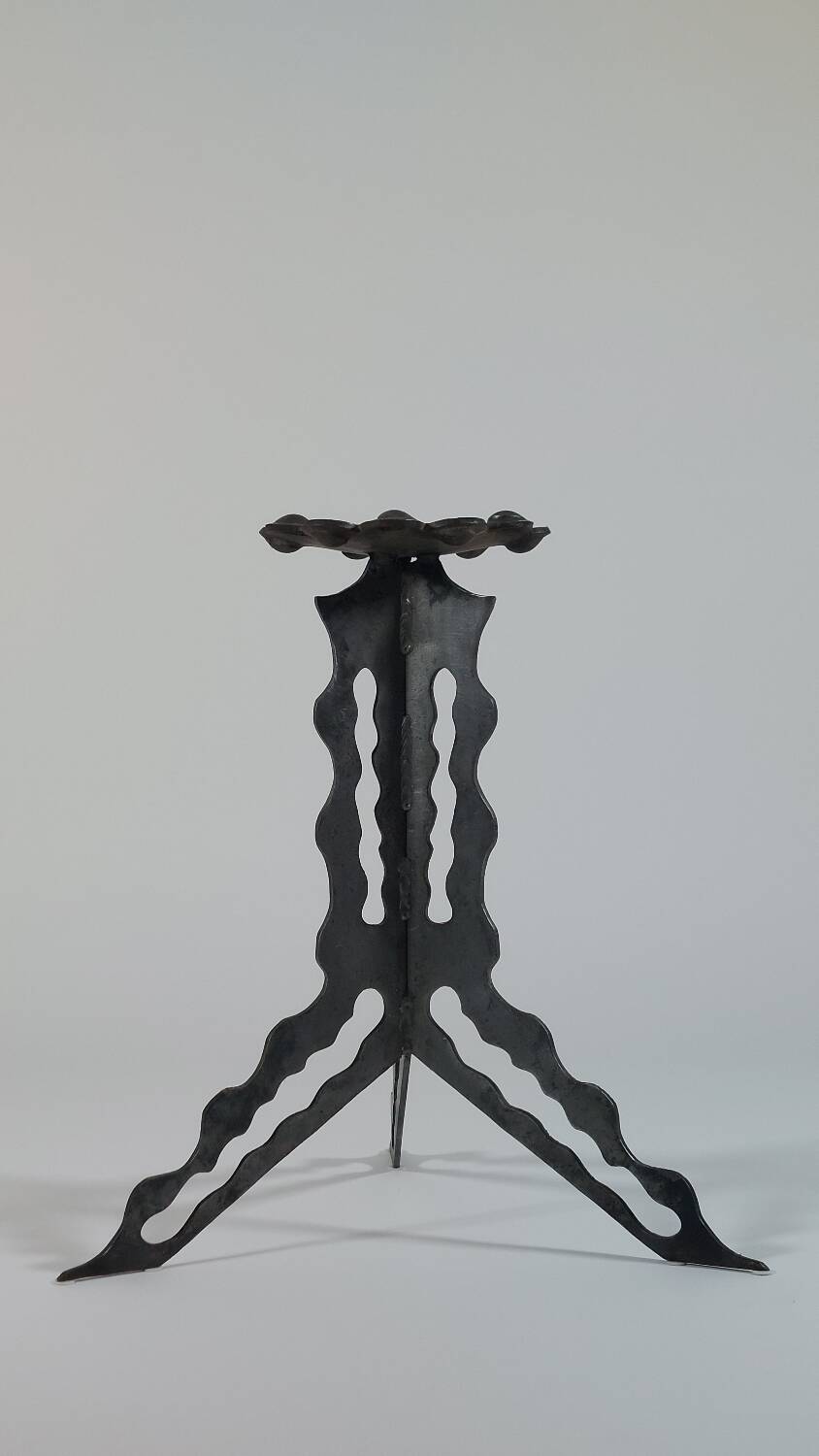 Brutalist column flower support, hand-forged and cut with a blowtorch, one of a kind.