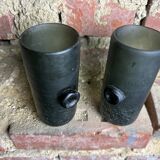 Vases (pair) in green paste, smoky green color, 1960s