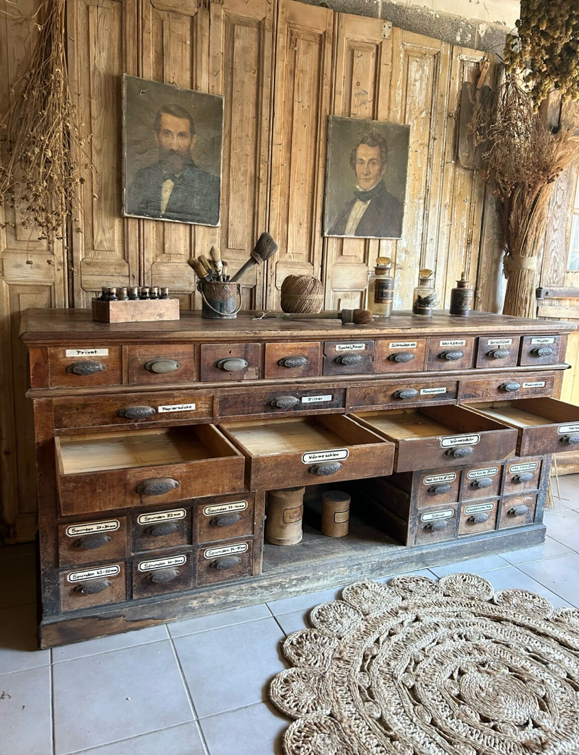 Exceptional antique apothecary workbench.
