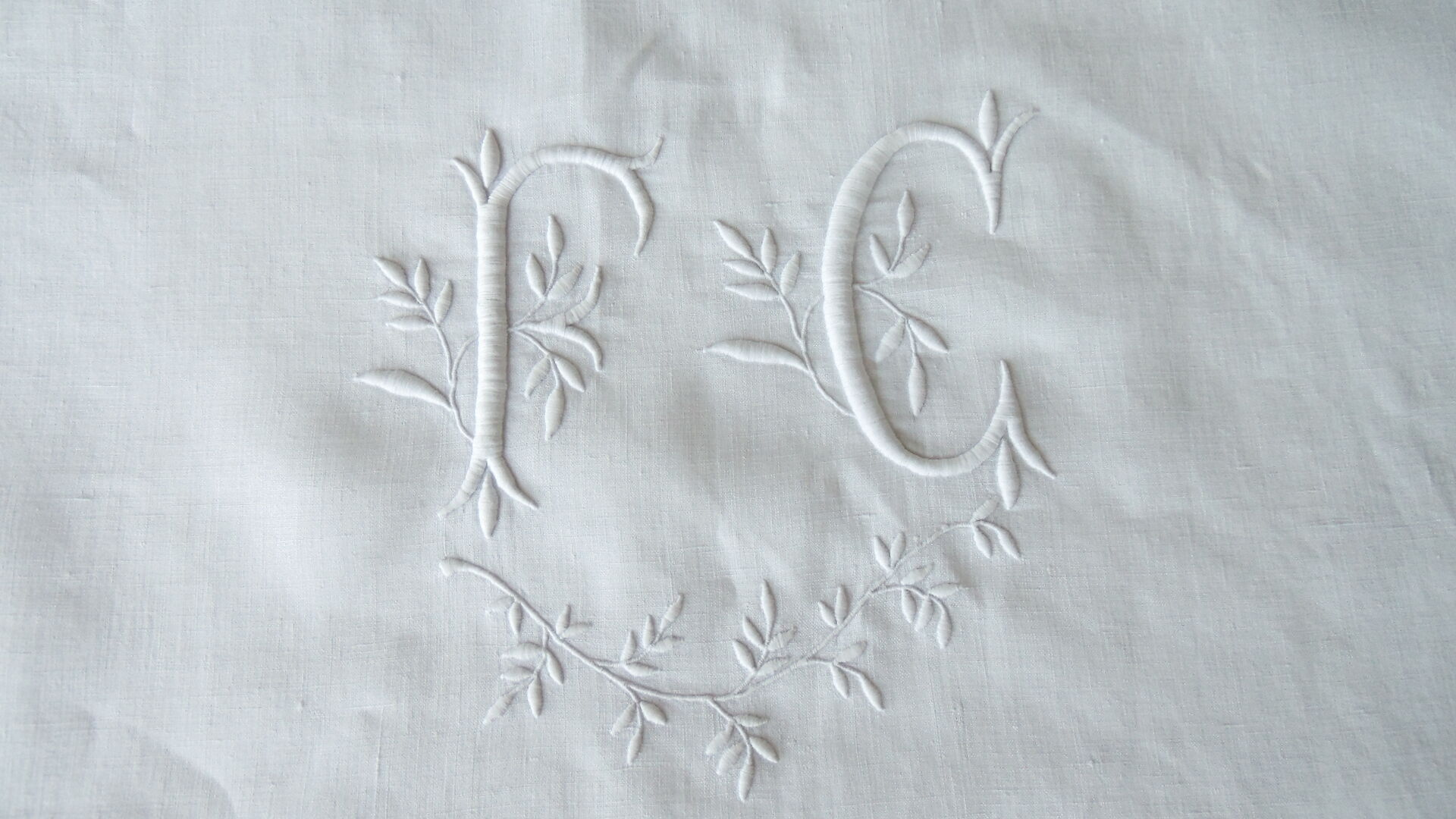 Antique linen sheet embroidered