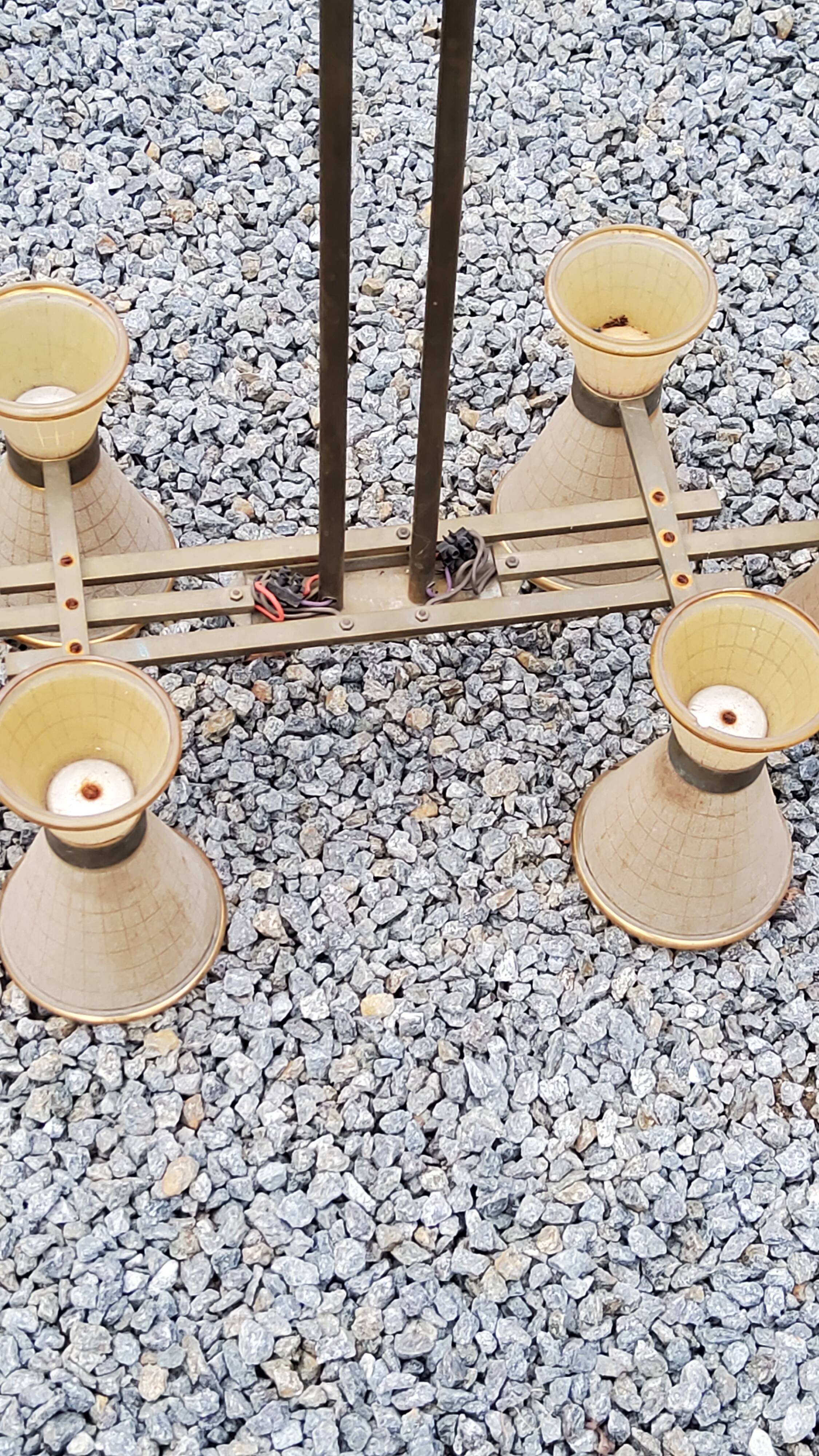 Vintage chandelier from the 50s in glass and brass 6 diabolo glass tulips