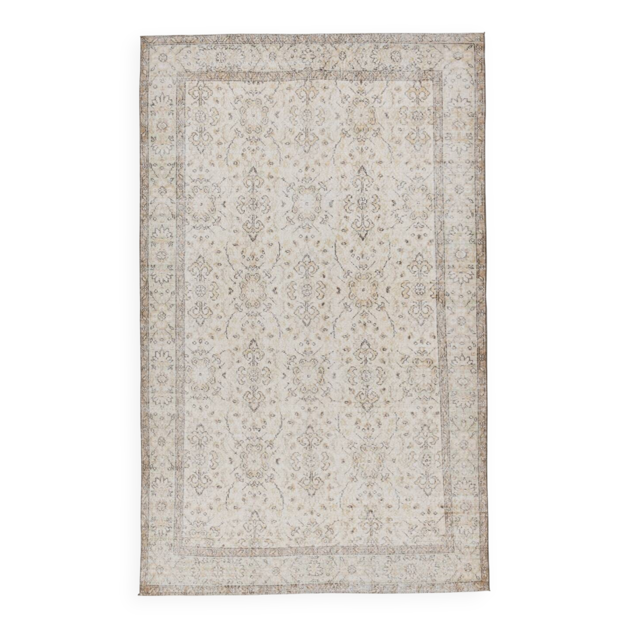 6x9 Beige & Brown Bordered Pattern Turkish Rug, 174x279Cm