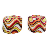 Pair of "psychedelic" fabric poufs from the 70s.