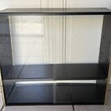 Double gold metal string shelves and black trays, vintage, 60s