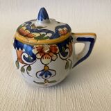 Mustard pot signed Henri Delcourt Hand painted Old Rouen early 20th century