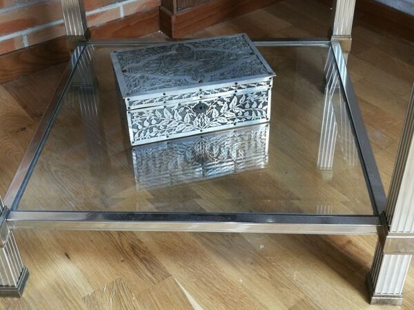 Table basse en verre biseauté Pierre Vandel Années 70