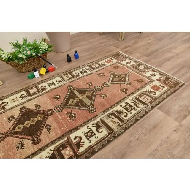 Orange Turkish Vintage Handmade Wool Runner Rug 82x256