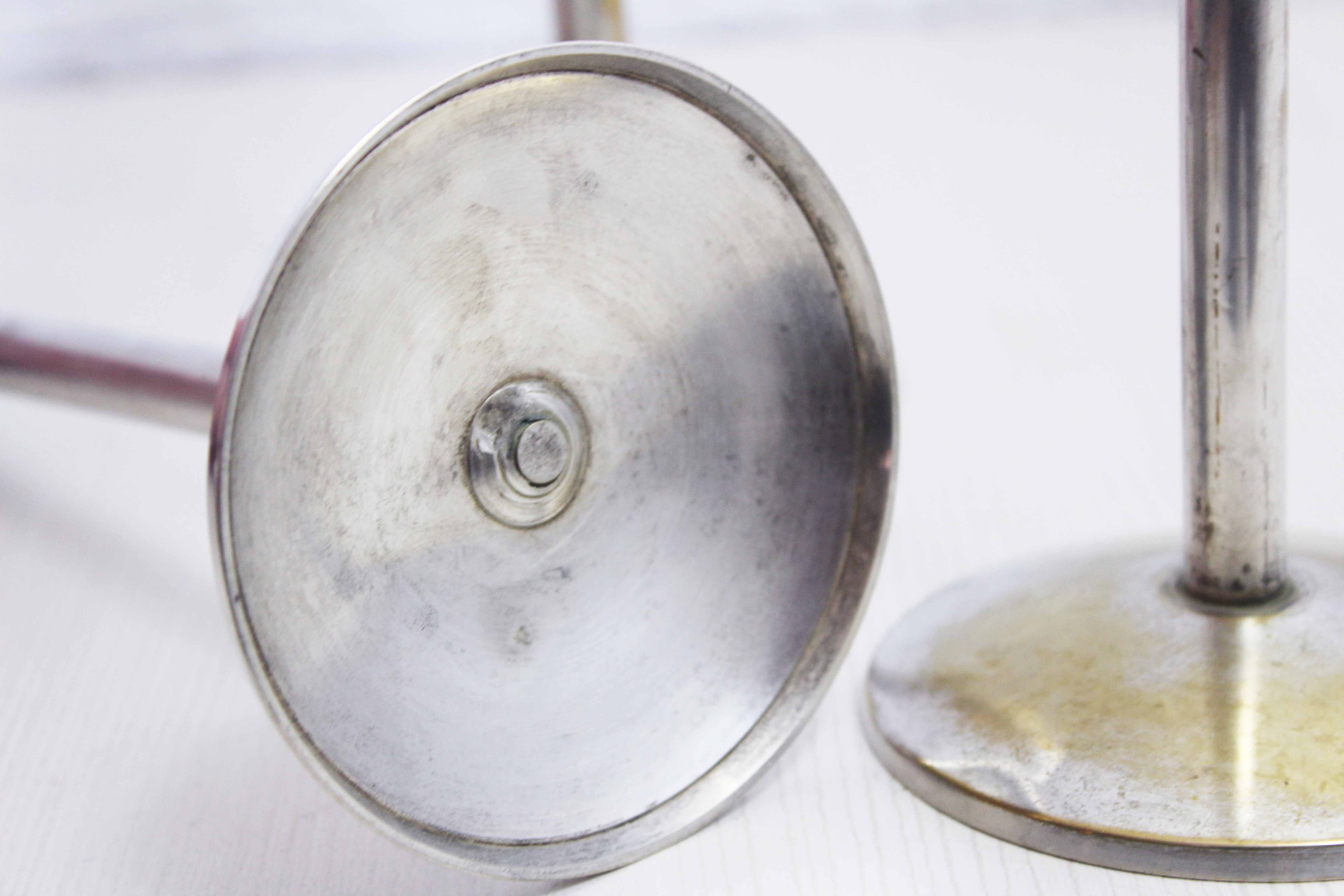 Set of 3 silver metal candle holders